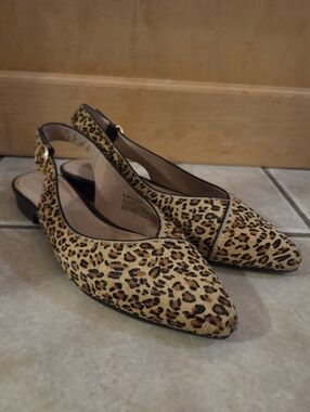 Leopard Print Pointed Slingback Flats - Women
